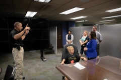 Constituent Kaley Bastine joins Senator Lindsey Williams for a tour of the Capitol Police facility. Kaley has raised over $10,000 for the Harrison Police Department in 2019.