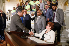April 12, 2022: Senator Lindsey Williams speaks at the Carpenters Tax Fraud Day of Action in Harrisburg.