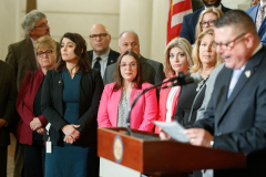April 12, 2022: Senator Lindsey Williams speaks at the Carpenters Tax Fraud Day of Action in Harrisburg.