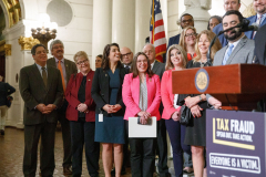 April 12, 2022: Senator Lindsey Williams speaks at the Carpenters Tax Fraud Day of Action in Harrisburg.