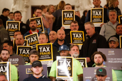 April 12, 2022: Senator Lindsey Williams speaks at the Carpenters Tax Fraud Day of Action in Harrisburg.