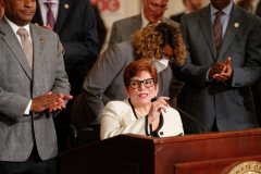 April 12, 2022: Senator Lindsey Williams speaks at the Carpenters Tax Fraud Day of Action in Harrisburg.