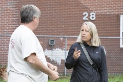 August 10, 2023: Sen. Lindsey Williams, joined by state Rep. Mandy Steele, toured several community gardens in her district yesterday.  Local volunteer Drew Jonczak explained the challenges facing urban agriculture efforts, including destructive wildlife, vandalism and an aging volunteer base.