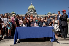 July 1, 2019: Senator Lindsey Williams joins Governor Tom Wolf as he signed a bill that will give family members of those in the Pennsylvania National Guard education opportunities. The bill will allow for free or reduced cost college education.