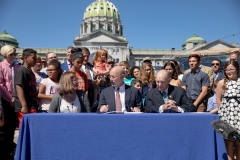 July 1, 2019: Senator Lindsey Williams joins Governor Tom Wolf as he signed a bill that will give family members of those in the Pennsylvania National Guard education opportunities. The bill will allow for free or reduced cost college education.