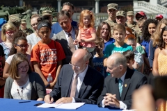 July 1, 2019: Senator Lindsey Williams joins Governor Tom Wolf as he signed a bill that will give family members of those in the Pennsylvania National Guard education opportunities. The bill will allow for free or reduced cost college education.