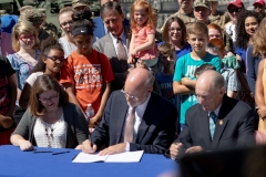 July 1, 2019: Senator Lindsey Williams joins Governor Tom Wolf as he signed a bill that will give family members of those in the Pennsylvania National Guard education opportunities. The bill will allow for free or reduced cost college education.