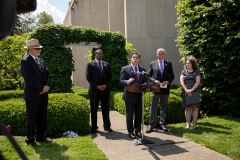 May 9, 2019: Senator Lindsey Williams joins fellow members of the Pennsylvania House and Senate outside the Tree of Life Synagogue in the Squirrel Hill neighborhood of Pittsburgh to announce plans for legislation that will address hate crimes.