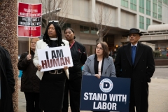 April 4, 2019 – Senator Lindsey Williams  stands with POWER Interfaith, UNITE HERE and other supporters of the Marriott hotel workers seeking better working conditions.