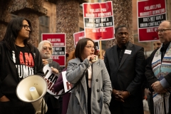 April 4, 2019 – Senator Lindsey Williams  stands with POWER Interfaith, UNITE HERE and other supporters of the Marriott hotel workers seeking better working conditions.