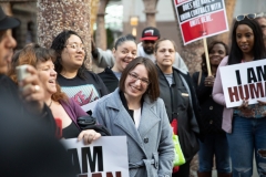 April 4, 2019 – Senator Lindsey Williams  stands with POWER Interfaith, UNITE HERE and other supporters of the Marriott hotel workers seeking better working conditions.