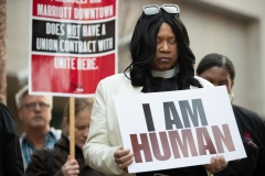 April 4, 2019 – Senator Lindsey Williams  stands with POWER Interfaith, UNITE HERE and other supporters of the Marriott hotel workers seeking better working conditions.