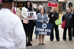 April 4, 2019 – Senator Lindsey Williams  stands with POWER Interfaith, UNITE HERE and other supporters of the Marriott hotel workers seeking better working conditions.