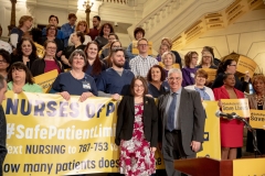 March 20, 2019: Senator Lindsey Williams joins Senator Maria Collett, RN, Rep. Gene DiGirolamo and fellow legislators for a press conference announcing legislation to set safe nurse-to-patient limits in Pennsylvania hospitals.