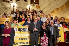 March 20, 2019: Senator Lindsey Williams joins Senator Maria Collett, RN, Rep. Gene DiGirolamo and fellow legislators for a press conference announcing legislation to set safe nurse-to-patient limits in Pennsylvania hospitals.