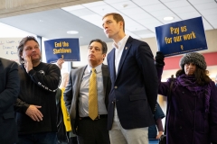 January 18, 2019: Sens.  Lindsey Williams and Jay Costa join TSA workers to rally against government shutdown.