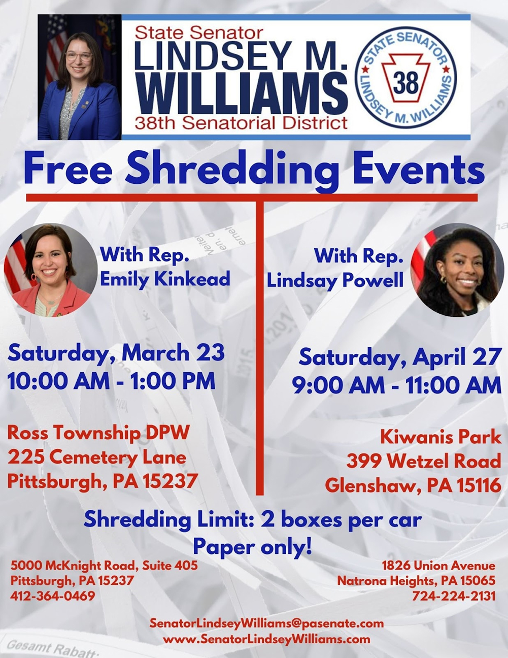 Spring Shredding Events - March 23, 2024 and April 27, 2024