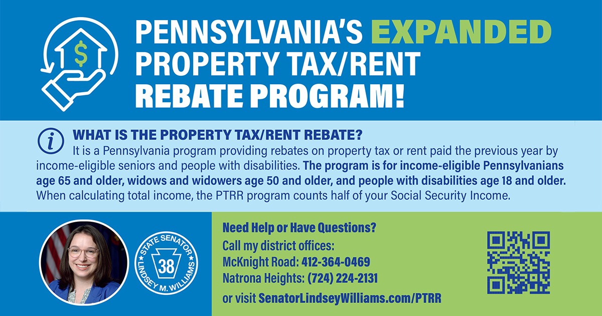 Pennsylvanias Expanded Property Taxrent Rebate Program Senator Lindsey Williams 8341